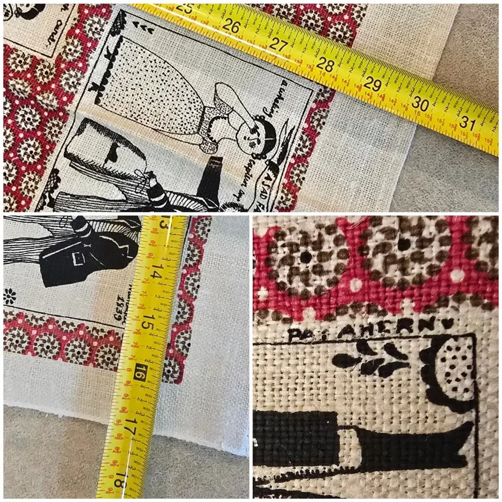 Vintage Kay Dee Hand Prints Linen Kitchen Towel Pat Ahern Amish Folk Art Red